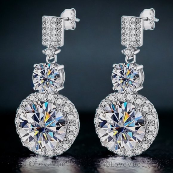 Certified 12ct. t.w. Diamond Brilliant Cut Halo Drop Earrings - Picture 3 of 16